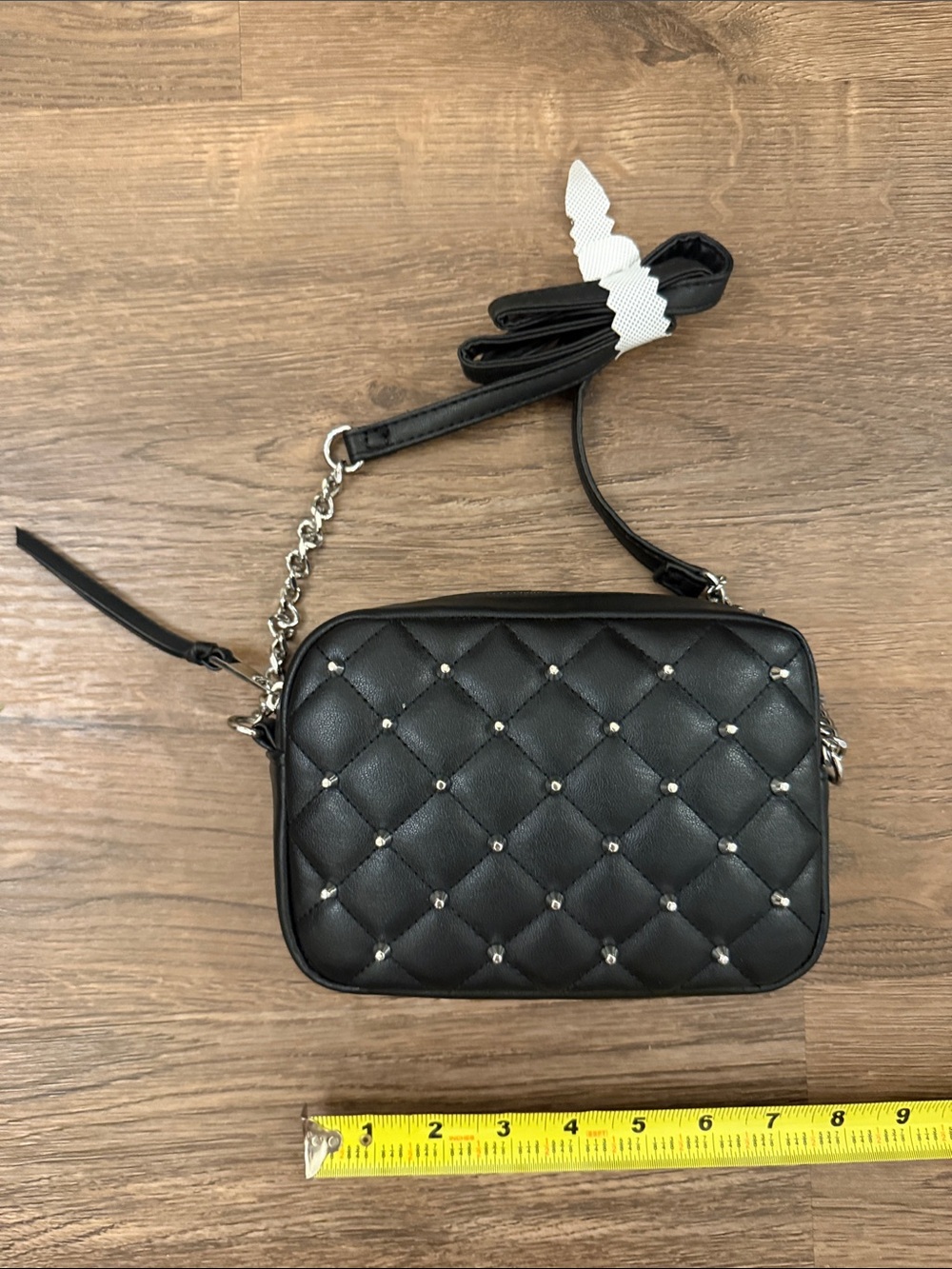 Rebecca Minkoff Quilted Black Crossbody Bag with Stud Detail chain strap